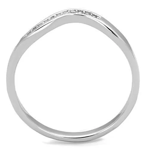 High polished (no plating) Stainless Steel Ring with AAA Grade CZ in Clear for Women Style TK1682
