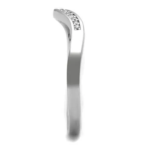 High polished (no plating) Stainless Steel Ring with AAA Grade CZ in Clear for Women Style TK1682