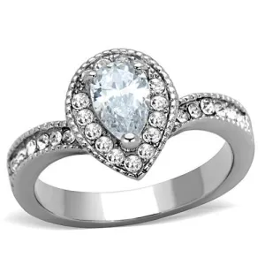 High polished (no plating) Stainless Steel Ring with AAA Grade CZ in Clear for Women Style TK1759