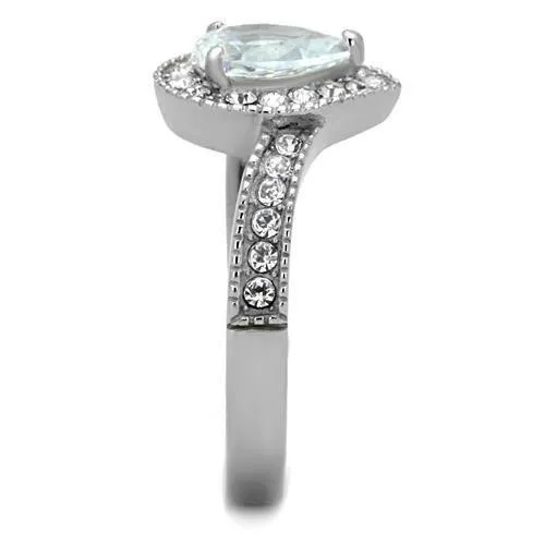 High polished (no plating) Stainless Steel Ring with AAA Grade CZ in Clear for Women Style TK1759