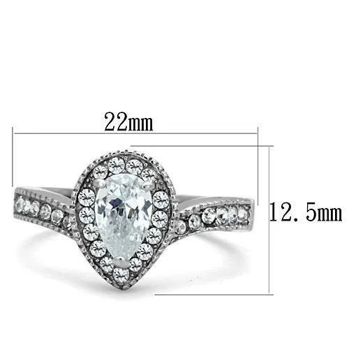 High polished (no plating) Stainless Steel Ring with AAA Grade CZ in Clear for Women Style TK1759