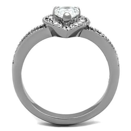 High polished (no plating) Stainless Steel Ring with AAA Grade CZ in Clear for Women Style TK1759