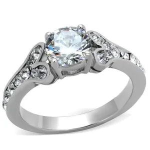 High polished (no plating) Stainless Steel Ring with AAA Grade CZ in Clear for Women Style TK1918