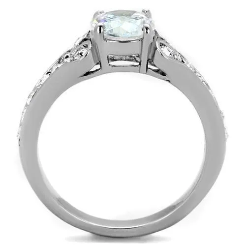 High polished (no plating) Stainless Steel Ring with AAA Grade CZ in Clear for Women Style TK1918