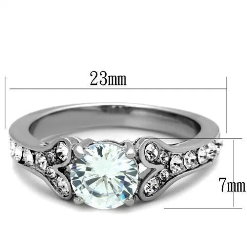 High polished (no plating) Stainless Steel Ring with AAA Grade CZ in Clear for Women Style TK1918