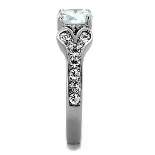 High polished (no plating) Stainless Steel Ring with AAA Grade CZ in Clear for Women Style TK1918