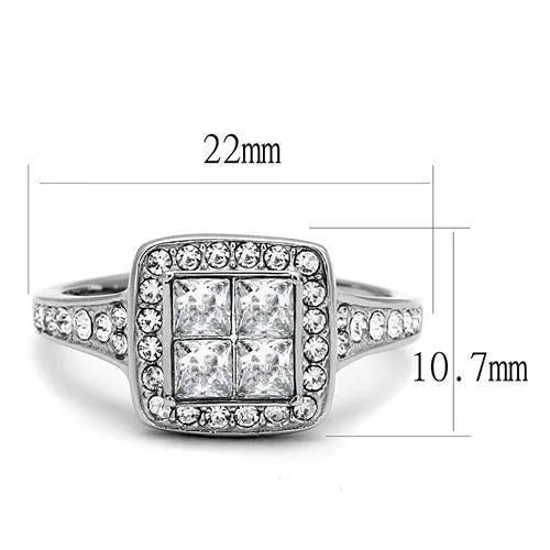 High polished (no plating) Stainless Steel Ring with AAA Grade CZ in Clear for Women Style TK3137