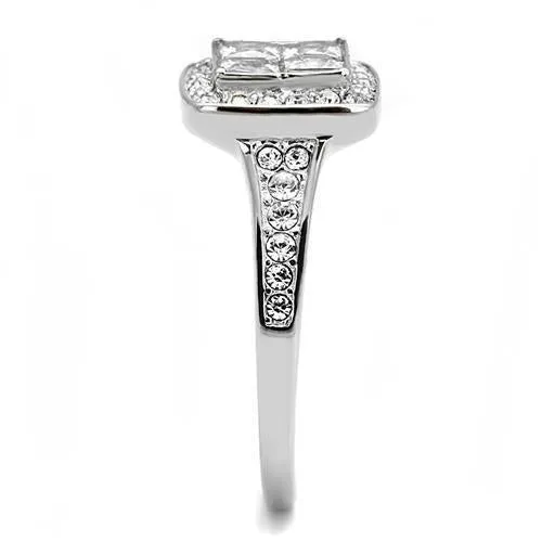 High polished (no plating) Stainless Steel Ring with AAA Grade CZ in Clear for Women Style TK3137