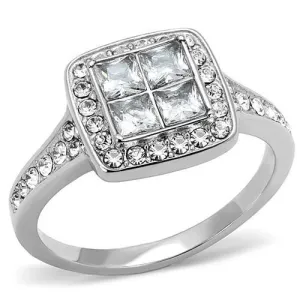 High polished (no plating) Stainless Steel Ring with AAA Grade CZ in Clear for Women Style TK3137