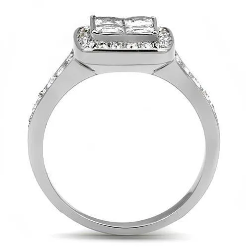 High polished (no plating) Stainless Steel Ring with AAA Grade CZ in Clear for Women Style TK3137