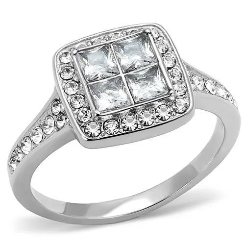 High polished (no plating) Stainless Steel Ring with AAA Grade CZ in Clear for Women Style TK3137