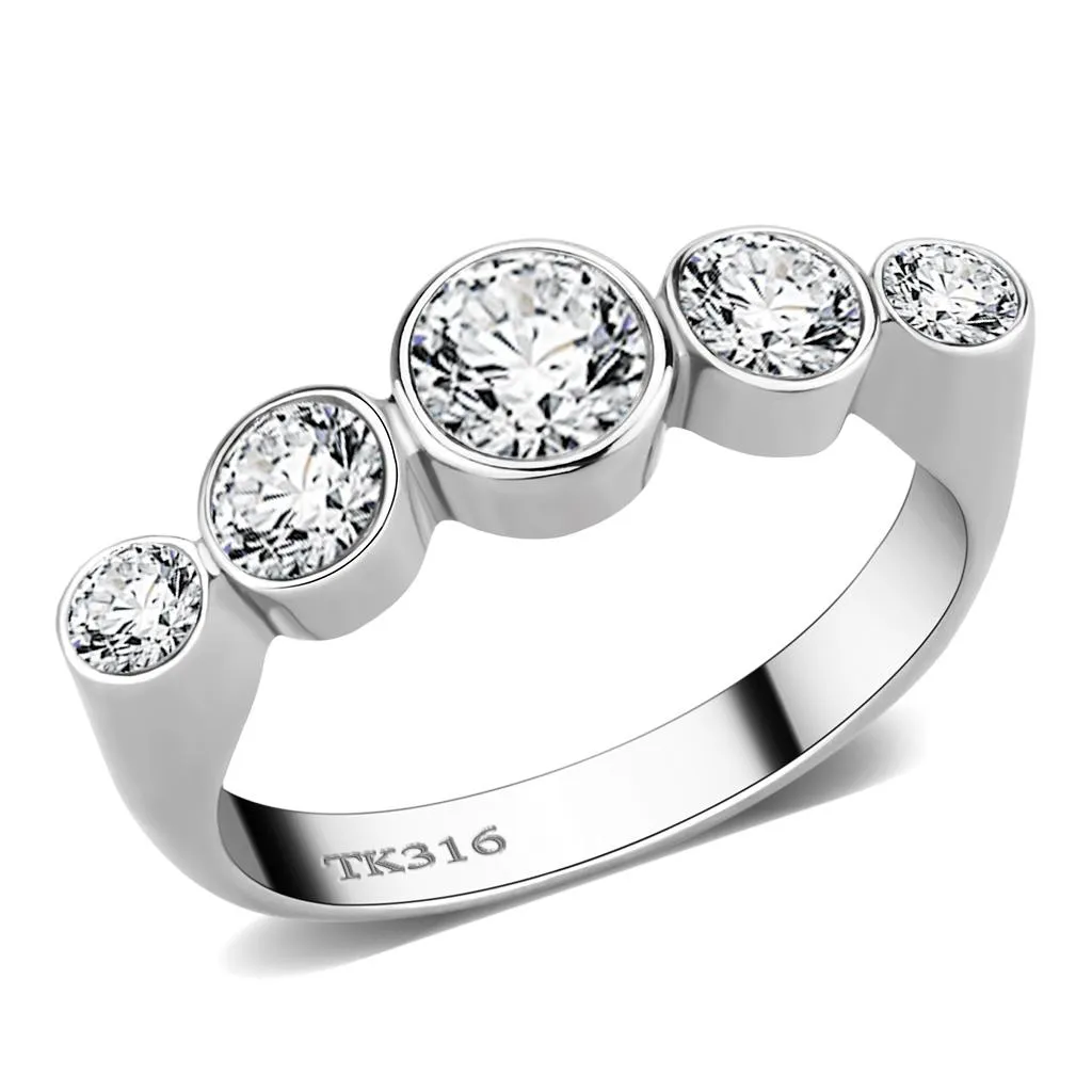High polished (no plating) Stainless Steel Ring with AAA Grade CZ in Clear for Women Style TK3697