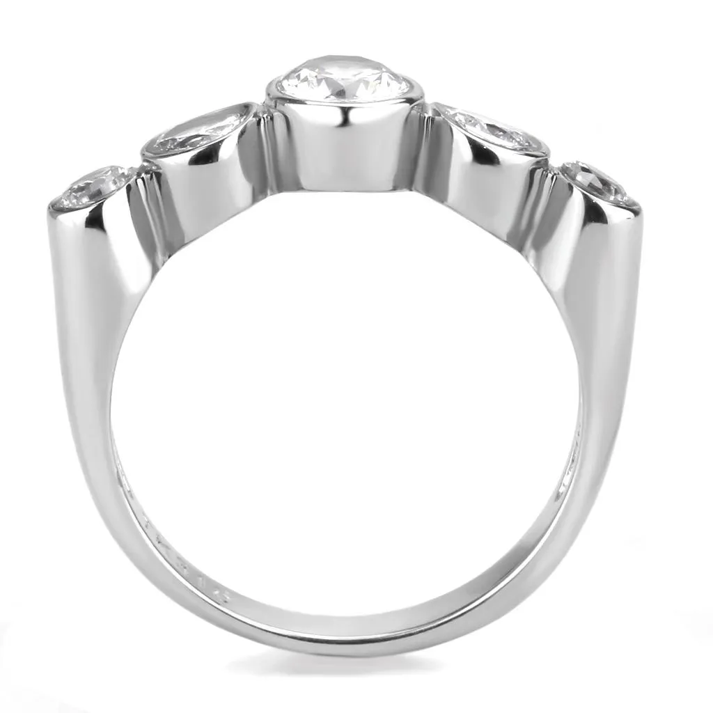 High polished (no plating) Stainless Steel Ring with AAA Grade CZ in Clear for Women Style TK3697