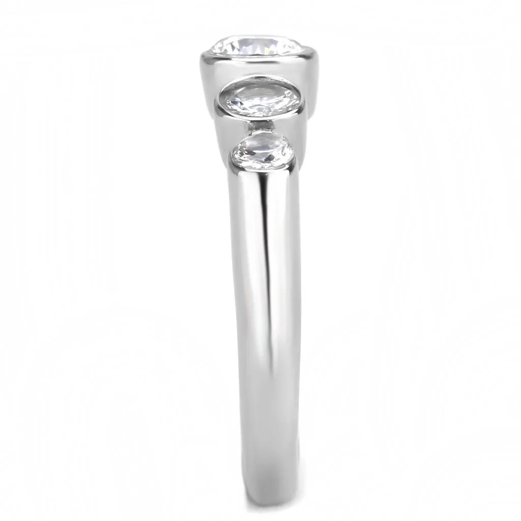 High polished (no plating) Stainless Steel Ring with AAA Grade CZ in Clear for Women Style TK3697