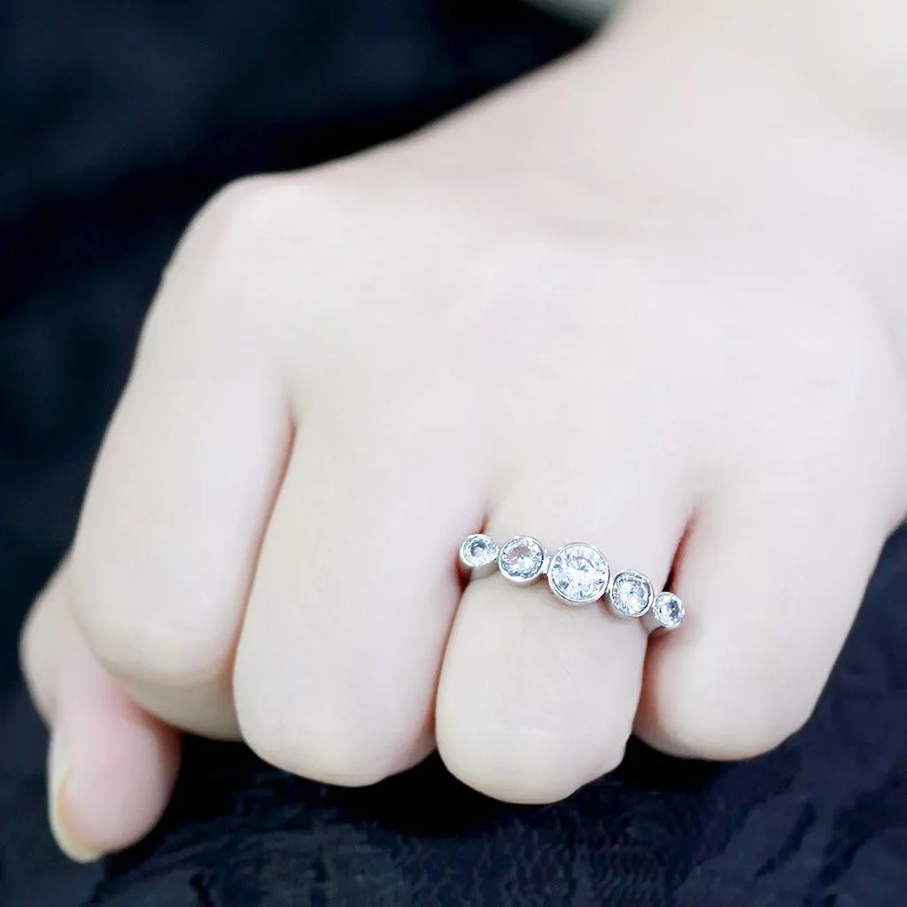 High polished (no plating) Stainless Steel Ring with AAA Grade CZ in Clear for Women Style TK3697