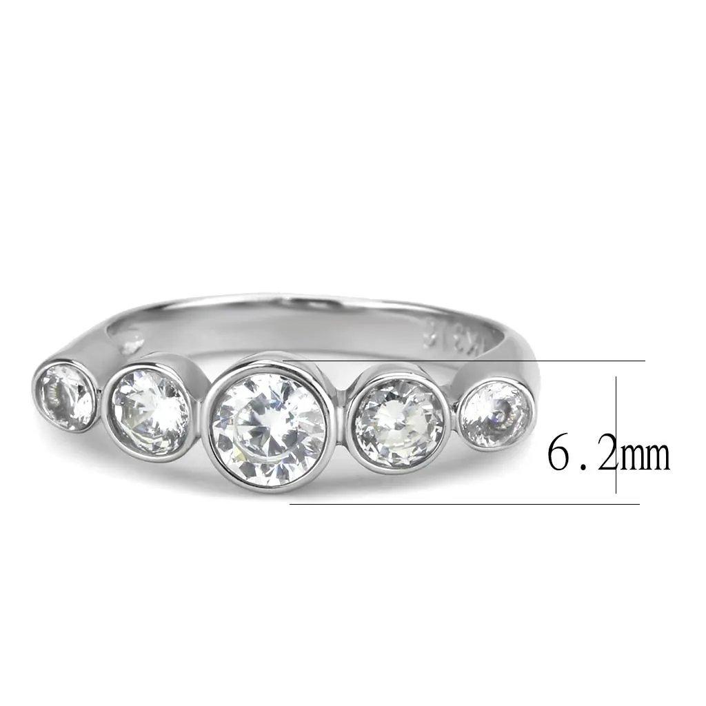 High polished (no plating) Stainless Steel Ring with AAA Grade CZ in Clear for Women Style TK3697