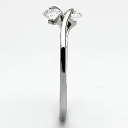 High polished (no plating) Stainless Steel Ring with AAA Grade CZ in Clear for Women Style TK995