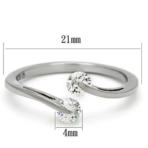 High polished (no plating) Stainless Steel Ring with AAA Grade CZ in Clear for Women Style TK995