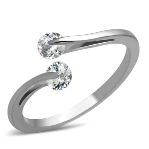 High polished (no plating) Stainless Steel Ring with AAA Grade CZ in Clear for Women Style TK995
