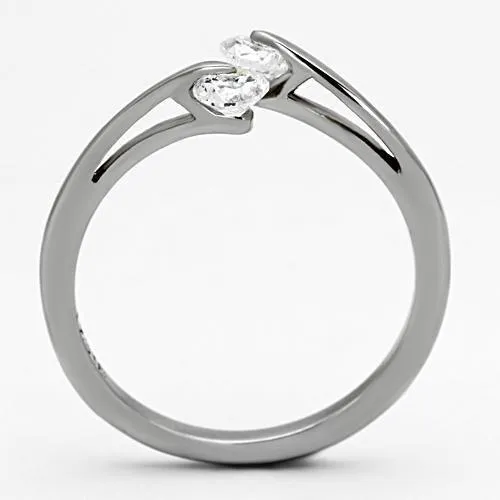 High polished (no plating) Stainless Steel Ring with AAA Grade CZ in Clear for Women Style TK995