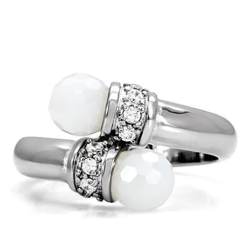 High polished (no plating) Stainless Steel Ring with Milky CZ in White for Women Style TK101