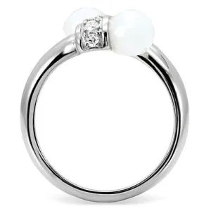 High polished (no plating) Stainless Steel Ring with Milky CZ in White for Women Style TK101