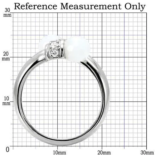 High polished (no plating) Stainless Steel Ring with Milky CZ in White for Women Style TK101
