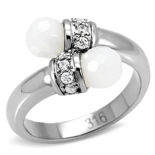 High polished (no plating) Stainless Steel Ring with Milky CZ in White for Women Style TK101