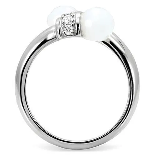 High polished (no plating) Stainless Steel Ring with Milky CZ in White for Women Style TK101