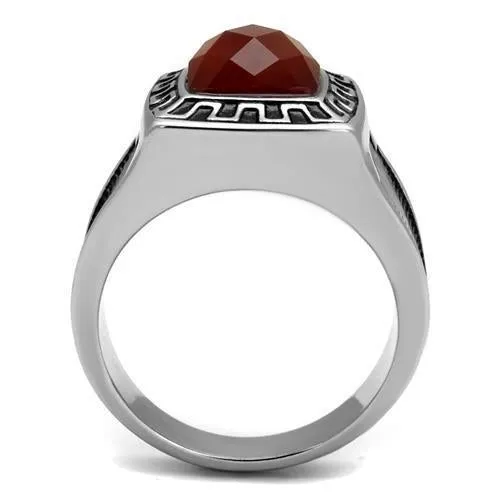 High polished (no plating) Stainless Steel Ring with Semi-Precious Agate in Siam for Women Style TK3007