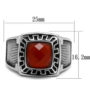 High polished (no plating) Stainless Steel Ring with Semi-Precious Agate in Siam for Women Style TK3007