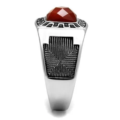 High polished (no plating) Stainless Steel Ring with Semi-Precious Agate in Siam for Women Style TK3007