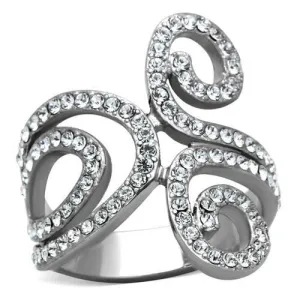 High polished (no plating) Stainless Steel Ring with Top Grade Crystal in Clear for Women Style TK1437