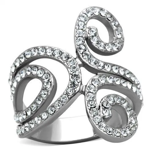 High polished (no plating) Stainless Steel Ring with Top Grade Crystal in Clear for Women Style TK1437