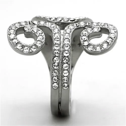 High polished (no plating) Stainless Steel Ring with Top Grade Crystal in Clear for Women Style TK1437