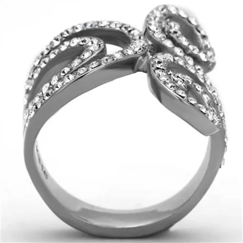 High polished (no plating) Stainless Steel Ring with Top Grade Crystal in Clear for Women Style TK1437
