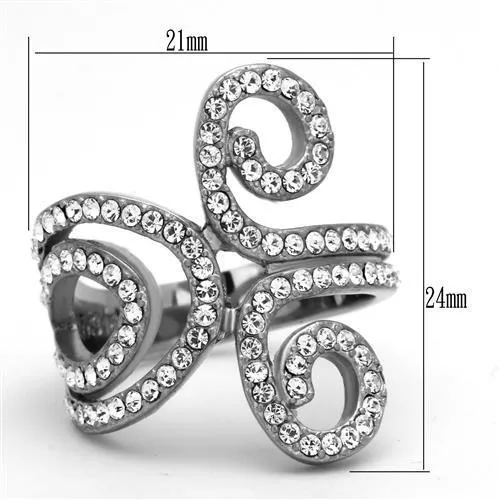 High polished (no plating) Stainless Steel Ring with Top Grade Crystal in Clear for Women Style TK1437