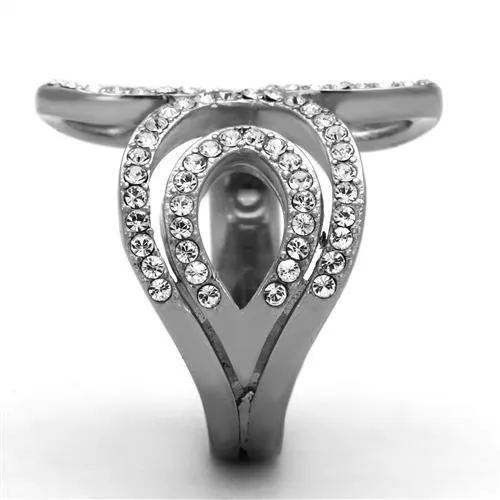 High polished (no plating) Stainless Steel Ring with Top Grade Crystal in Clear for Women Style TK1437