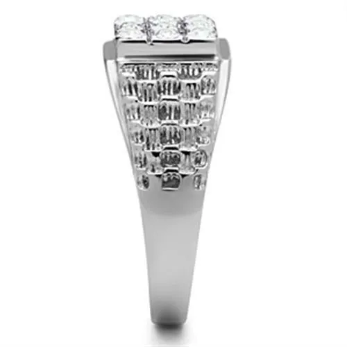 High polished (no plating) Stainless Steel Ring with Top Grade Crystal in Clear for Women Style TK361