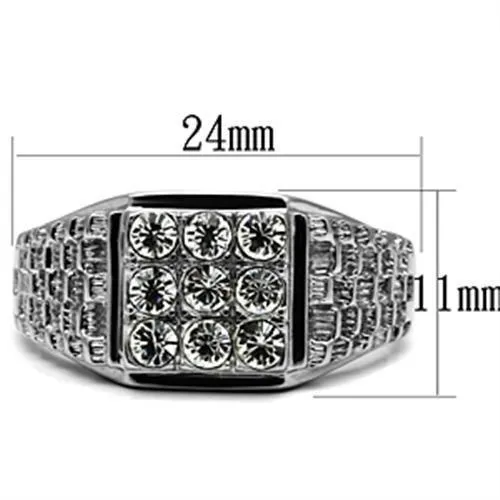 High polished (no plating) Stainless Steel Ring with Top Grade Crystal in Clear for Women Style TK361