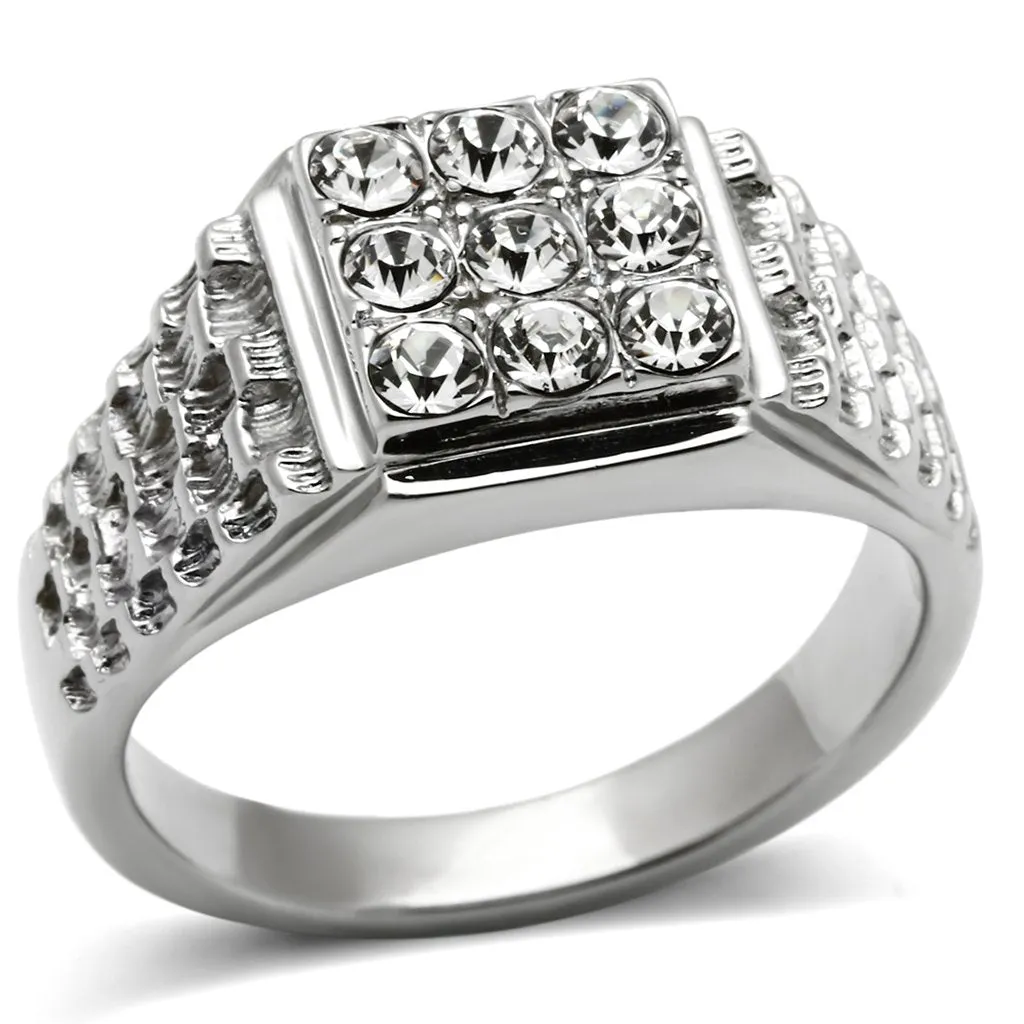High polished (no plating) Stainless Steel Ring with Top Grade Crystal in Clear for Women Style TK361