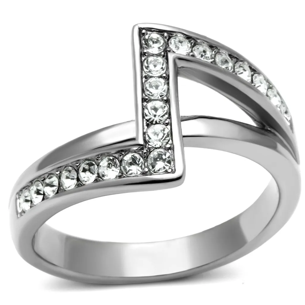 High polished (no plating) Stainless Steel Ring with Top Grade Crystal in Clear for Women Style TK624