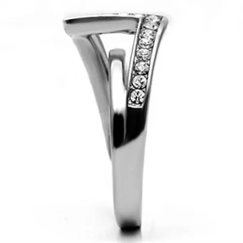 High polished (no plating) Stainless Steel Ring with Top Grade Crystal in Clear for Women Style TK624