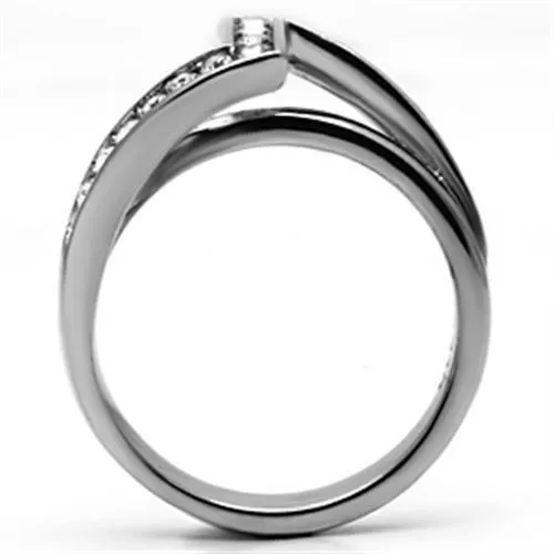 High polished (no plating) Stainless Steel Ring with Top Grade Crystal in Clear for Women Style TK624