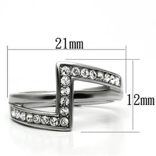 High polished (no plating) Stainless Steel Ring with Top Grade Crystal in Clear for Women Style TK624