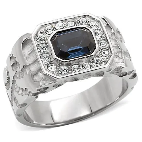 High polished (no plating) Stainless Steel Ring with Top Grade Crystal in Montana for Women Style TK02210