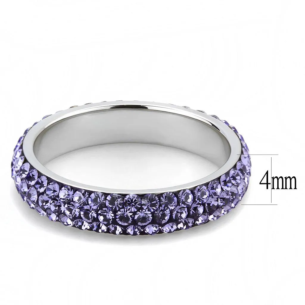 High polished (no plating) Stainless Steel Ring with Top Grade Crystal in Tanzanite for Women Style TK3540