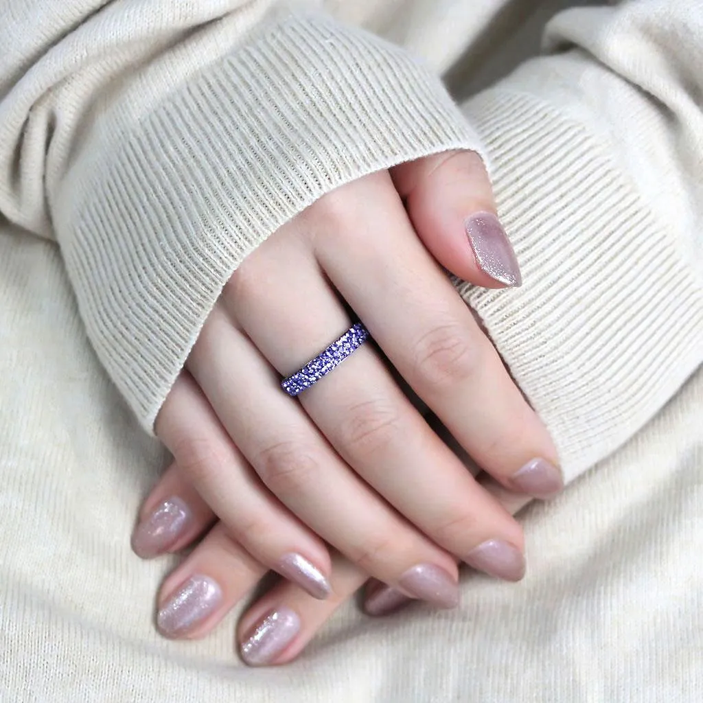 High polished (no plating) Stainless Steel Ring with Top Grade Crystal in Tanzanite for Women Style TK3540