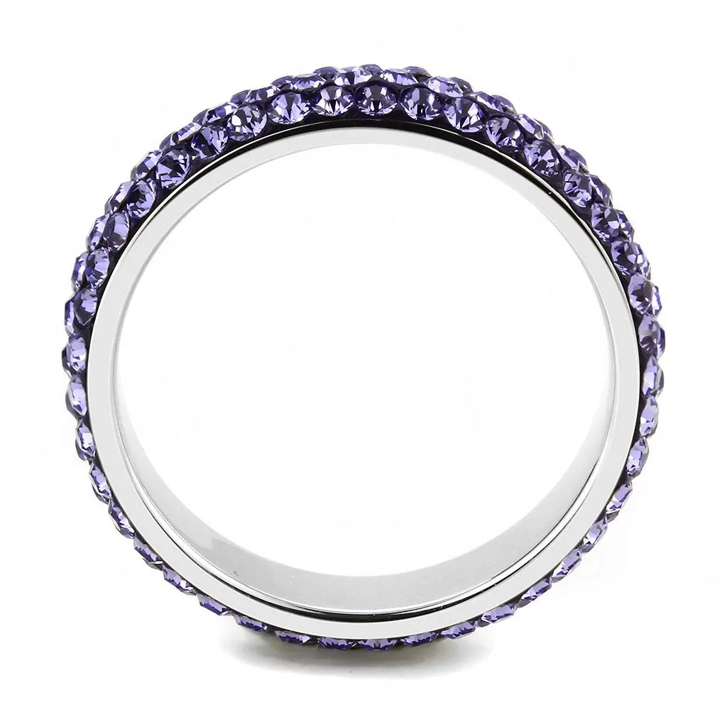 High polished (no plating) Stainless Steel Ring with Top Grade Crystal in Tanzanite for Women Style TK3540