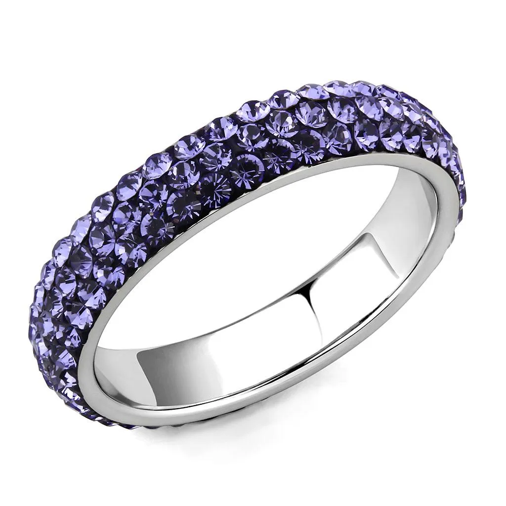 High polished (no plating) Stainless Steel Ring with Top Grade Crystal in Tanzanite for Women Style TK3540